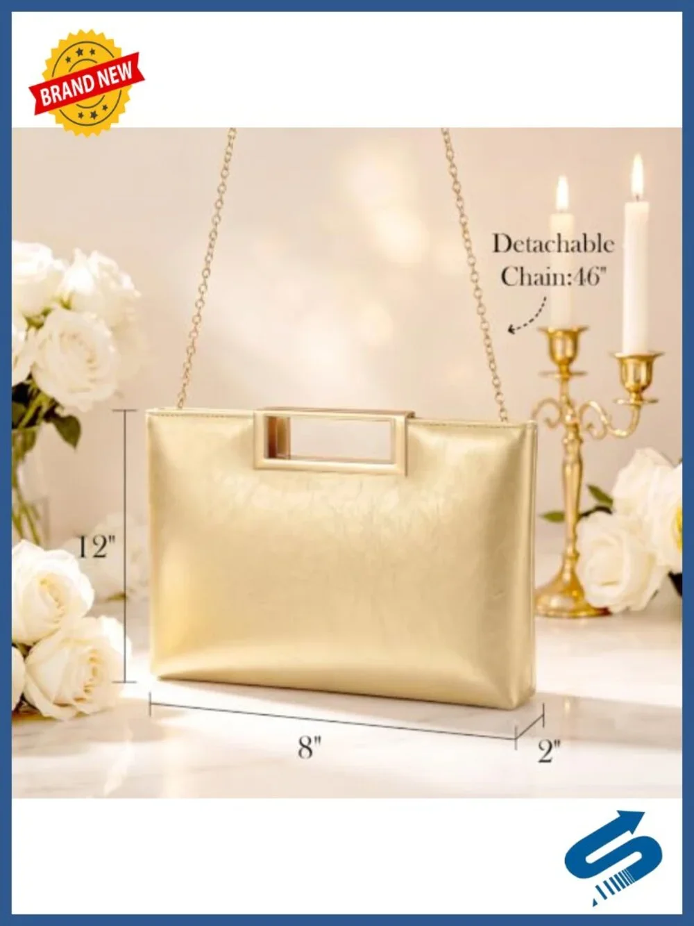 Faux Leather Evening Clutch with Detachable Chain & Top Handle